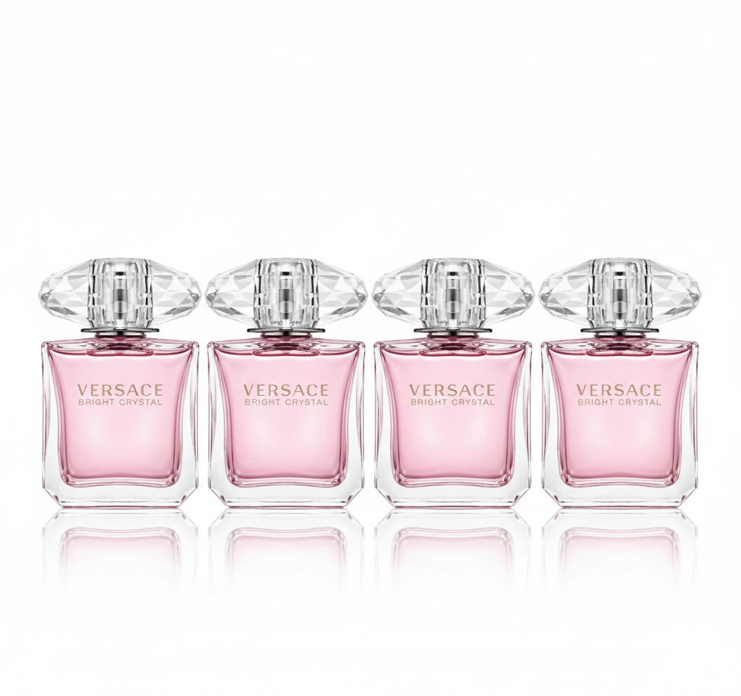 [4-PACK]  Versace Bright Crystal EDT Spray for Women - Enchanting Floral Fragrance, 3 Fl Oz